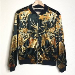 Zara Velvet Floral Bomber Jacket